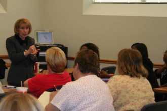 Woman giving presentation