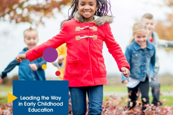 Front Cover of Impact Report. Children running through leaves